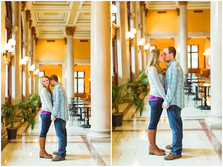 Richmond Engagement Session Virginia Photographer Train Station Main Street Downtown Engaged Rainy Day Engagement Peacoat Boots